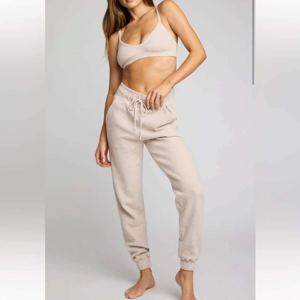 Waffle knit lounge set (joggers, pullover, bralette)